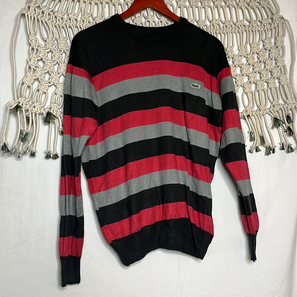 Vintage Lacoste black red gray stripe sweater